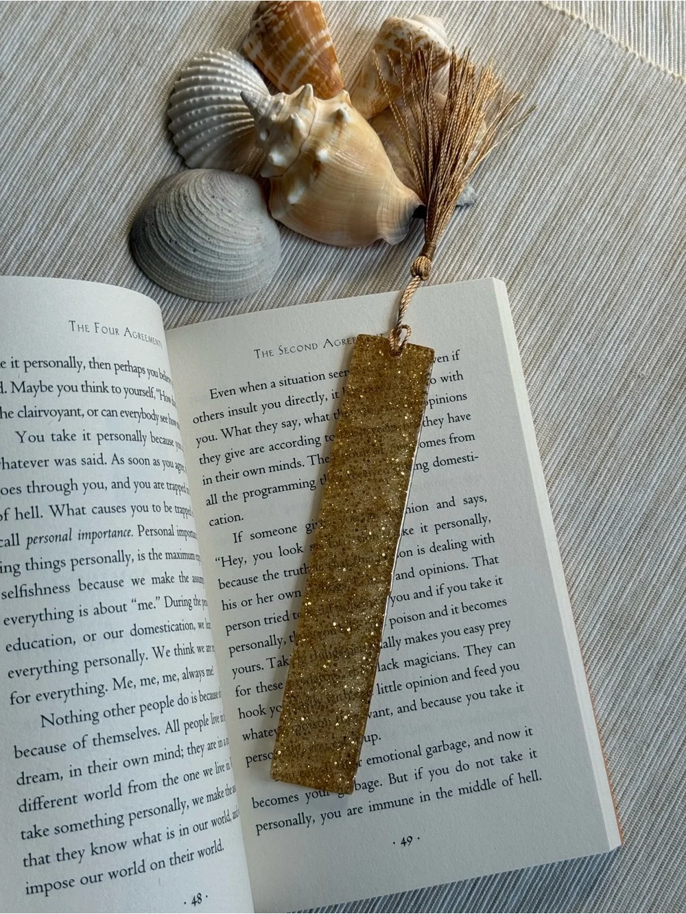 Gold Glitter Resin Bookmark with Tassel